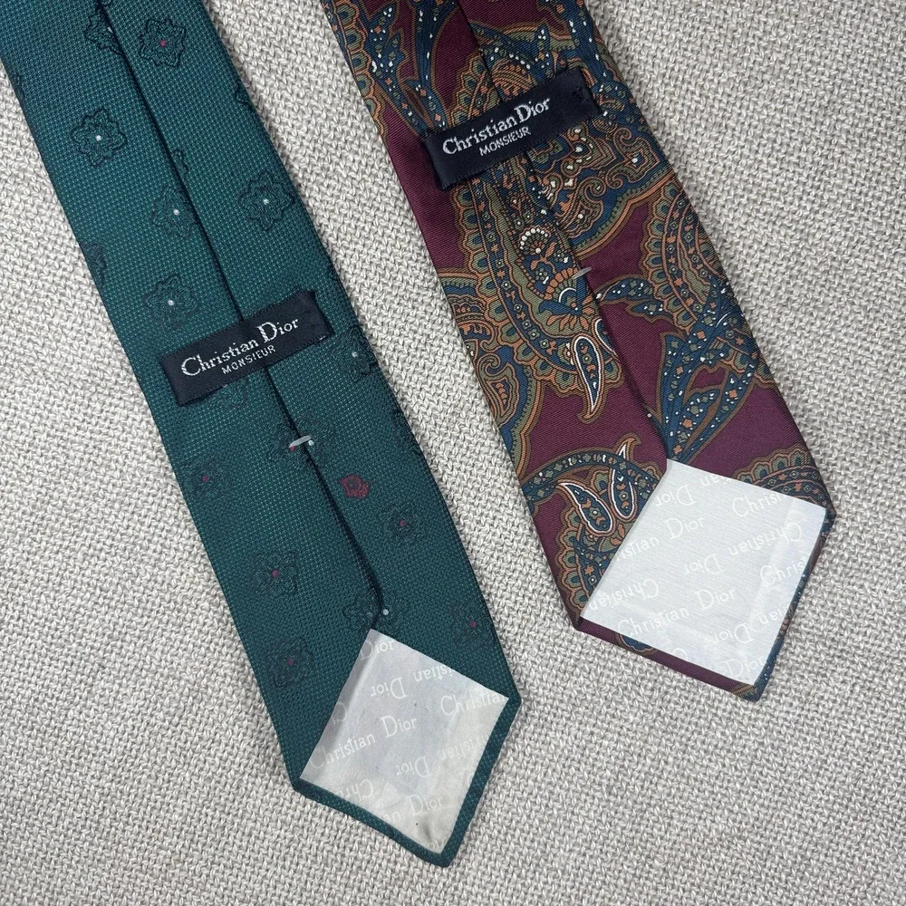 Vintage Christian Dior Silk Ties Set of 2 90s Paisley Floral Menswear‎